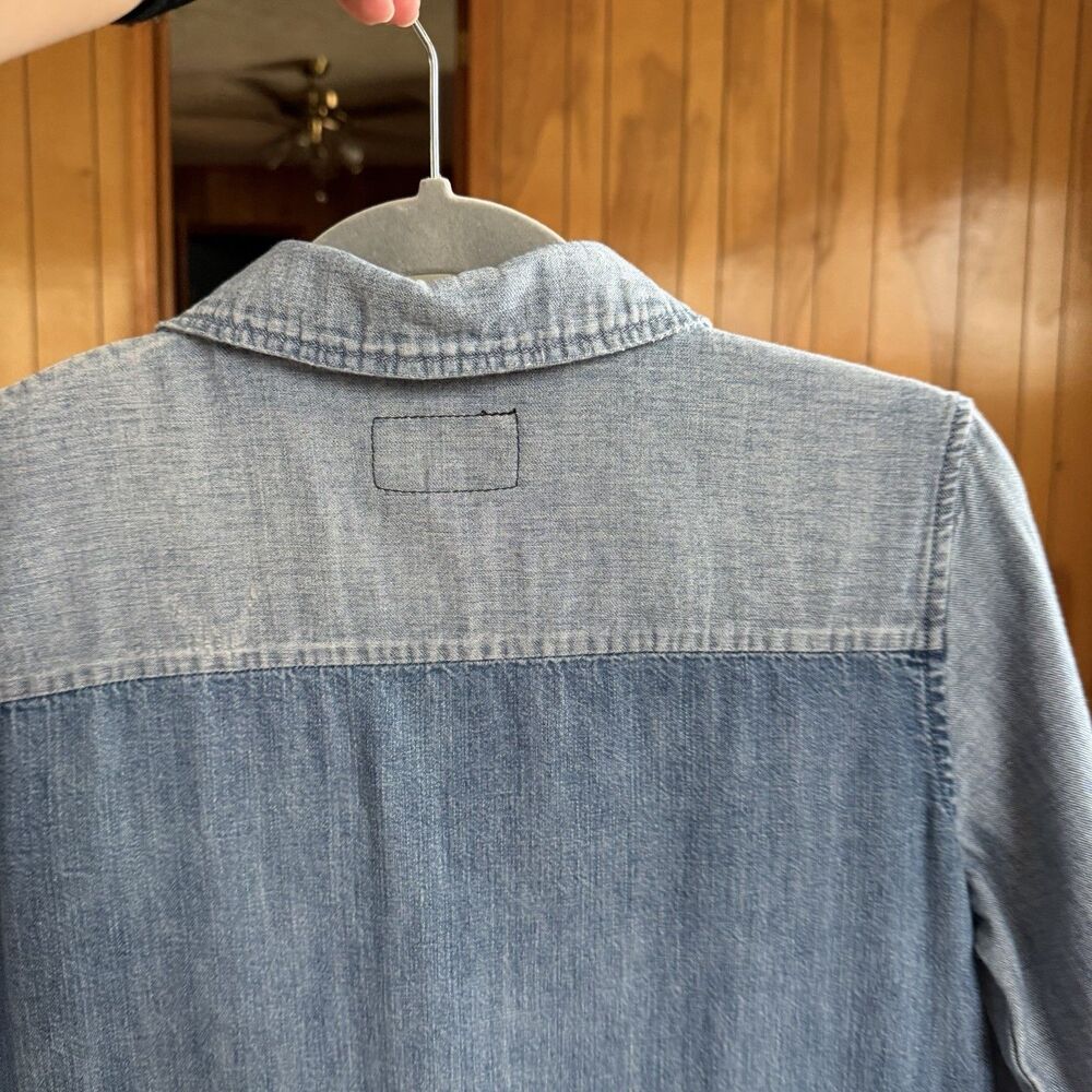 Current Elliott Two Tone Denim Shirt Dress Light Mid Wash Size 2 Mini Skirt - Picture 16 of 16